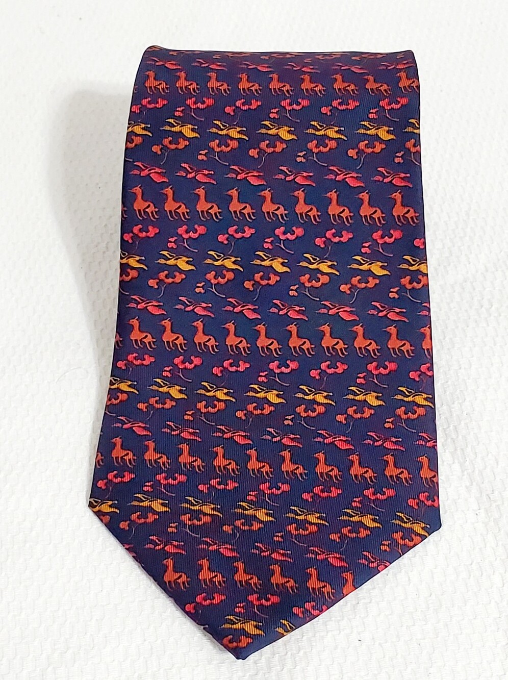 Salvatore Ferragamo Navy Red Multi Print Silk Tie